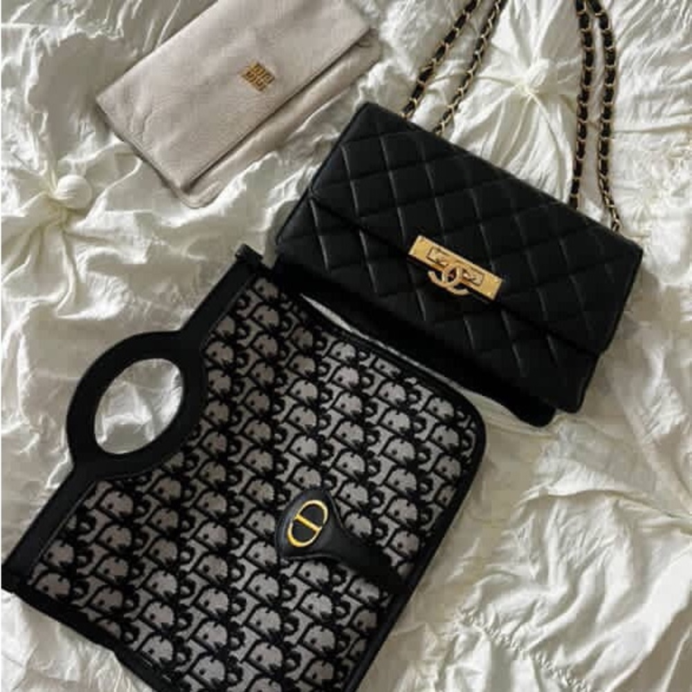 Black Quilted Clutch with Chain Strap